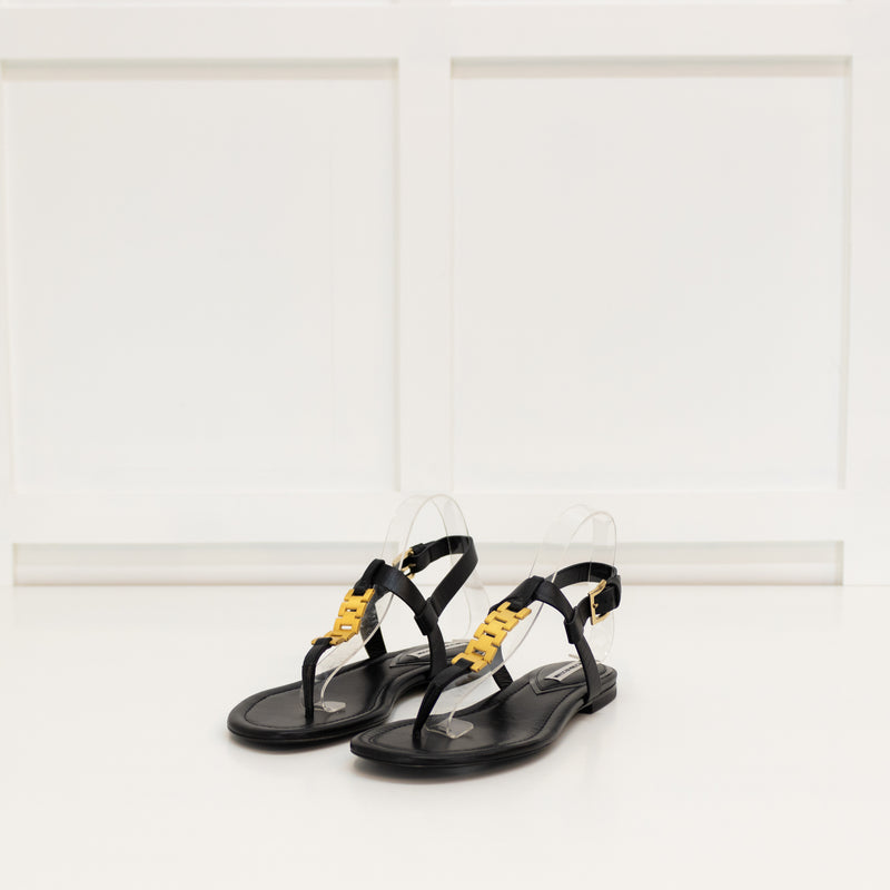 Victoria Beckham Black T Bar Watch Chain Sandals