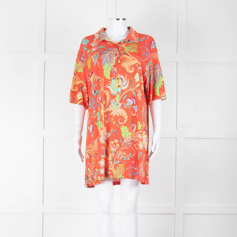 Etro Orange Turquoise Floral Cotton Tunic Top