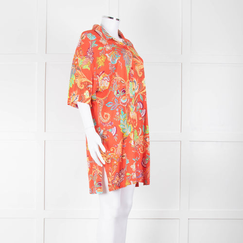 Etro Orange Turquoise Floral Cotton Tunic Top