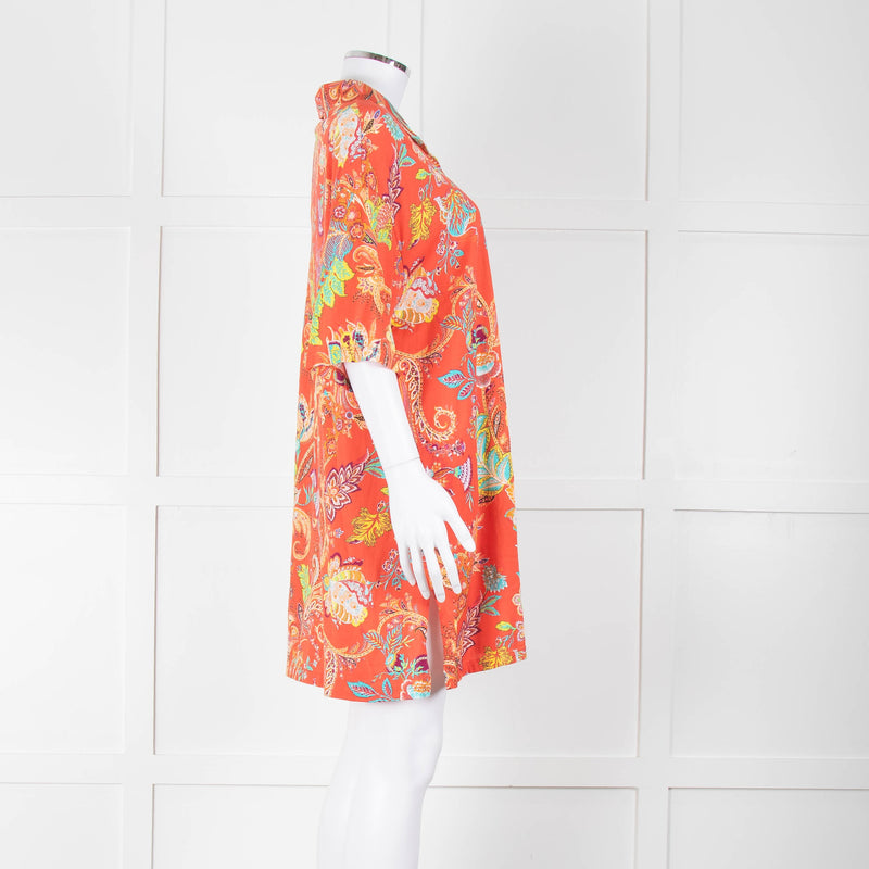 Etro Orange Turquoise Floral Cotton Tunic Top