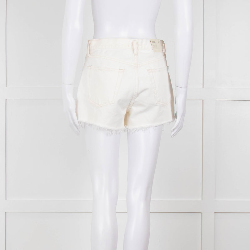 Agolde Cream Denim Raw Edge Parker Shorts