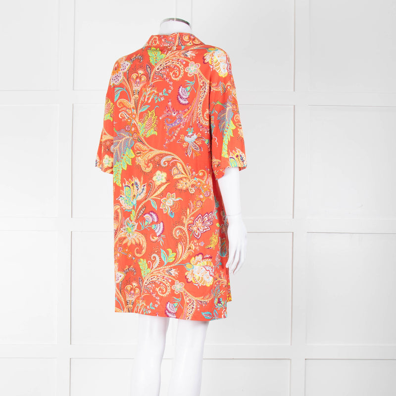 Etro Orange Turquoise Floral Cotton Tunic Top