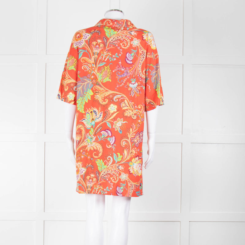 Etro Orange Turquoise Floral Cotton Tunic Top
