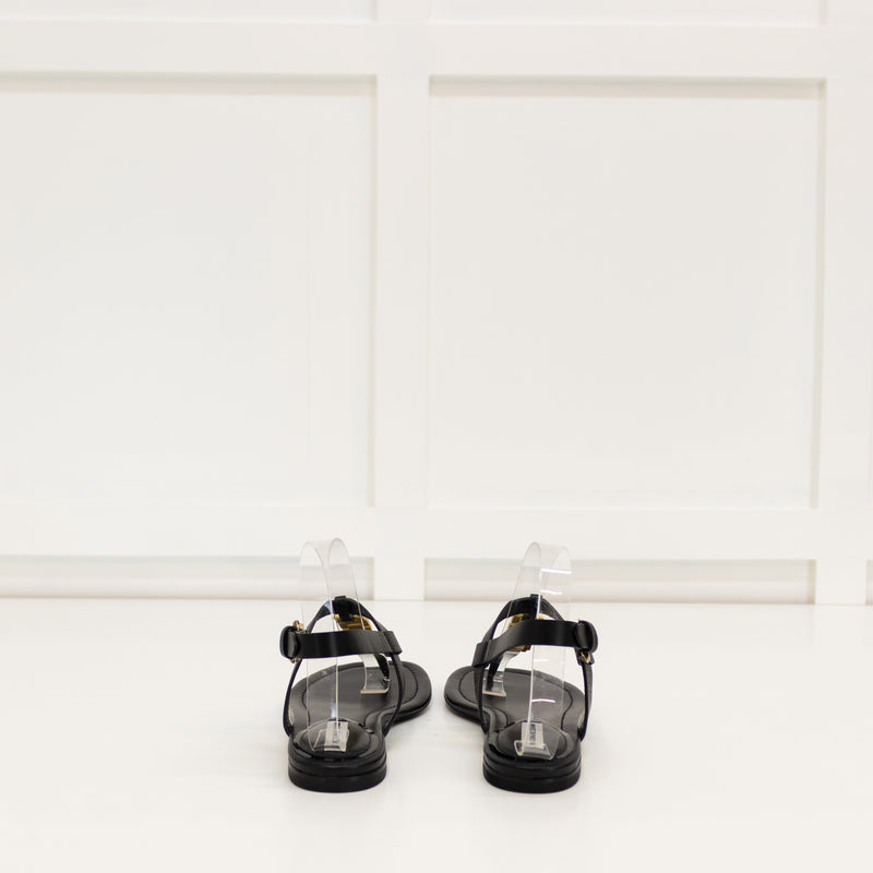 Victoria Beckham Black T Bar Watch Chain Sandals
