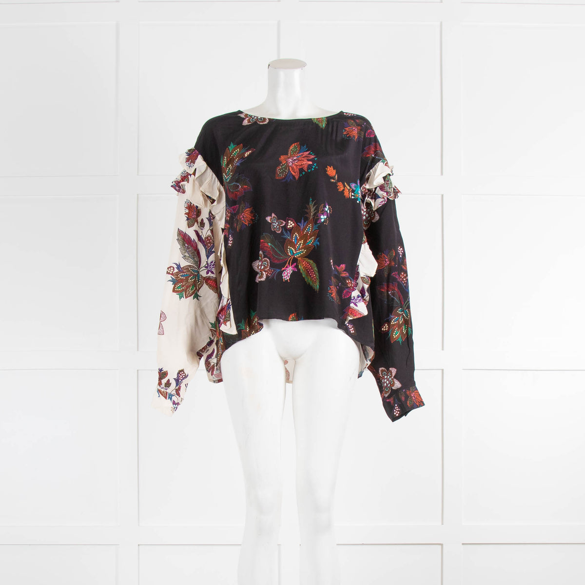 Esssentiel Antwerp Black Cream Floral Frill Edge Top