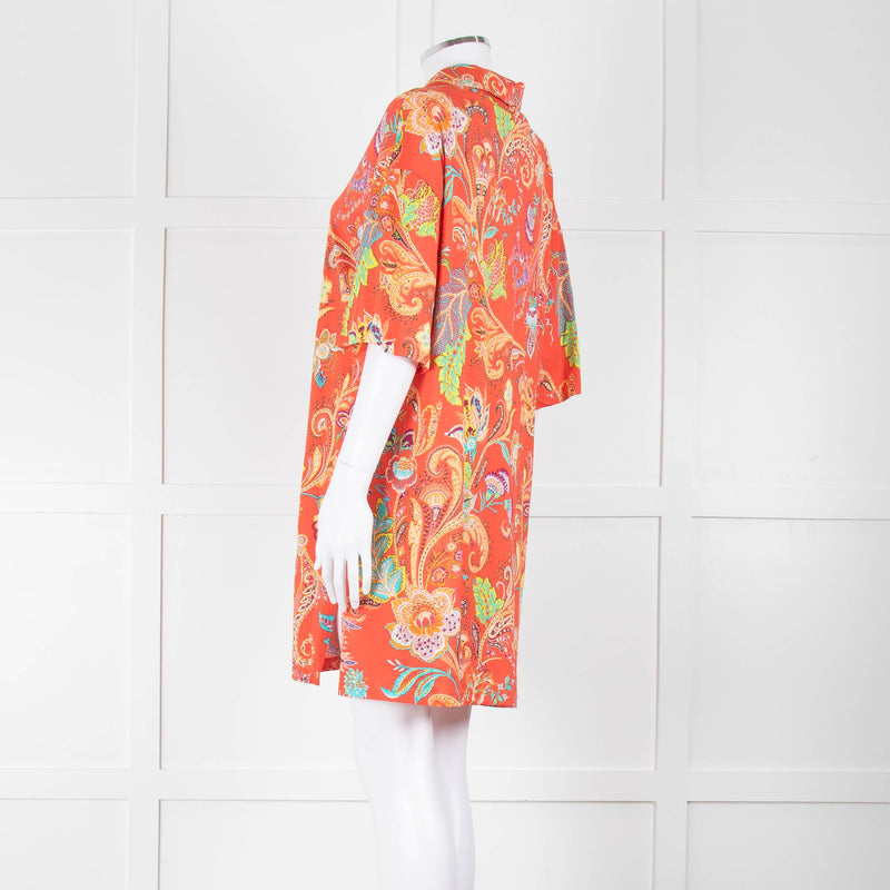 Etro Orange Turquoise Floral Cotton Tunic Top