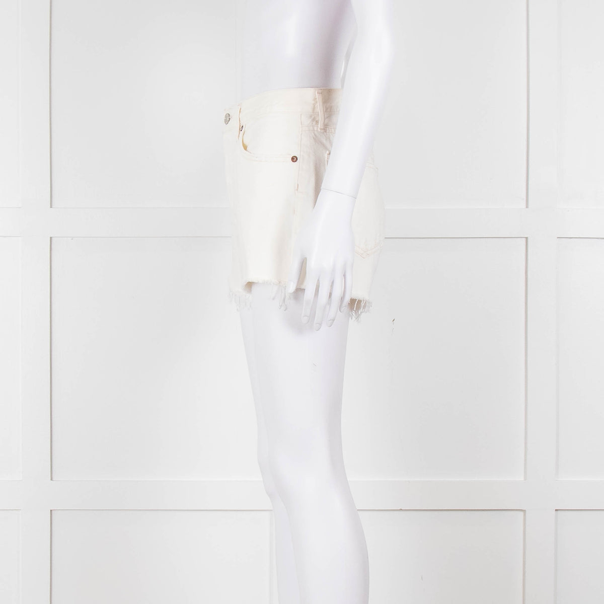 Agolde Cream Denim Raw Edge Parker Shorts