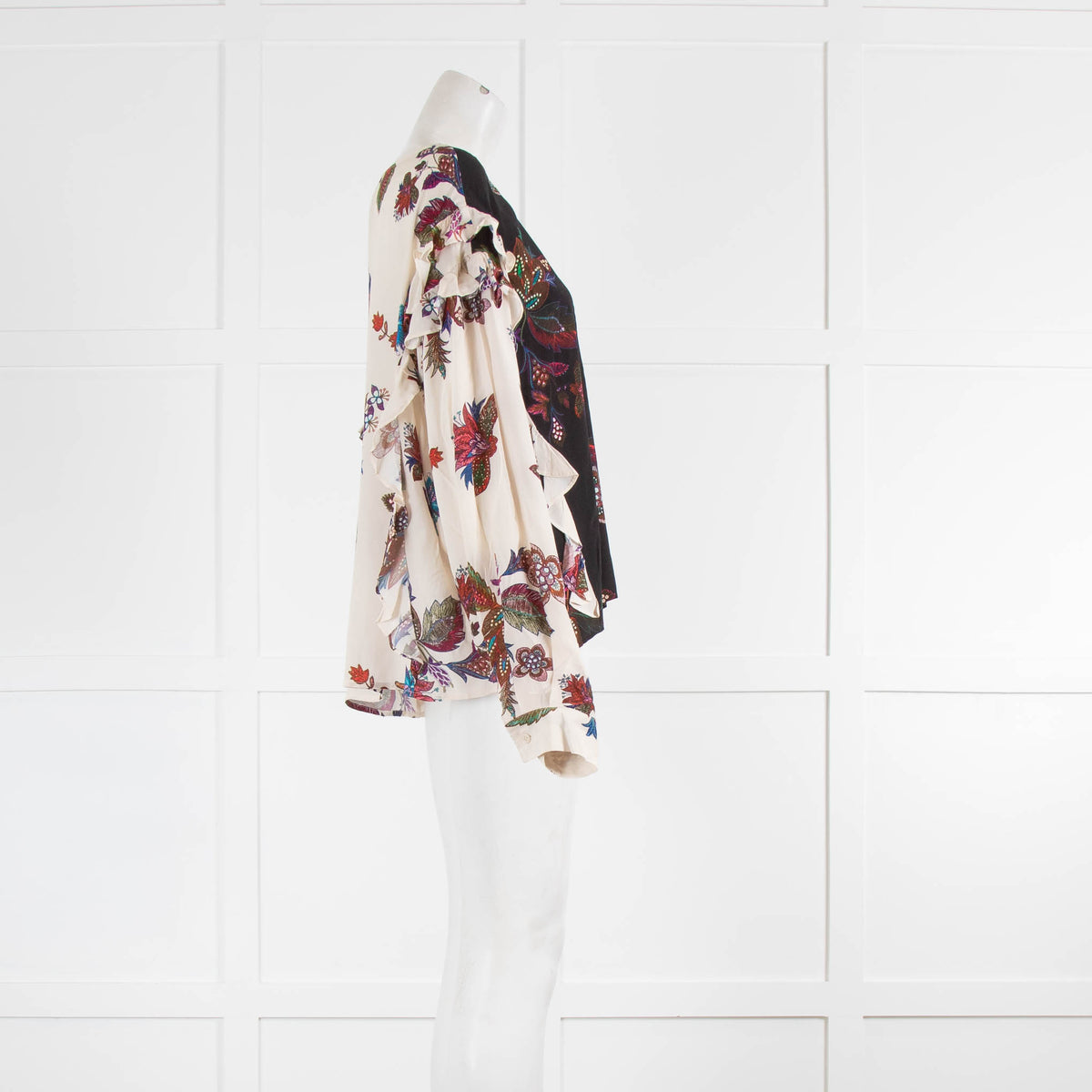 Esssentiel Antwerp Black Cream Floral Frill Edge Top