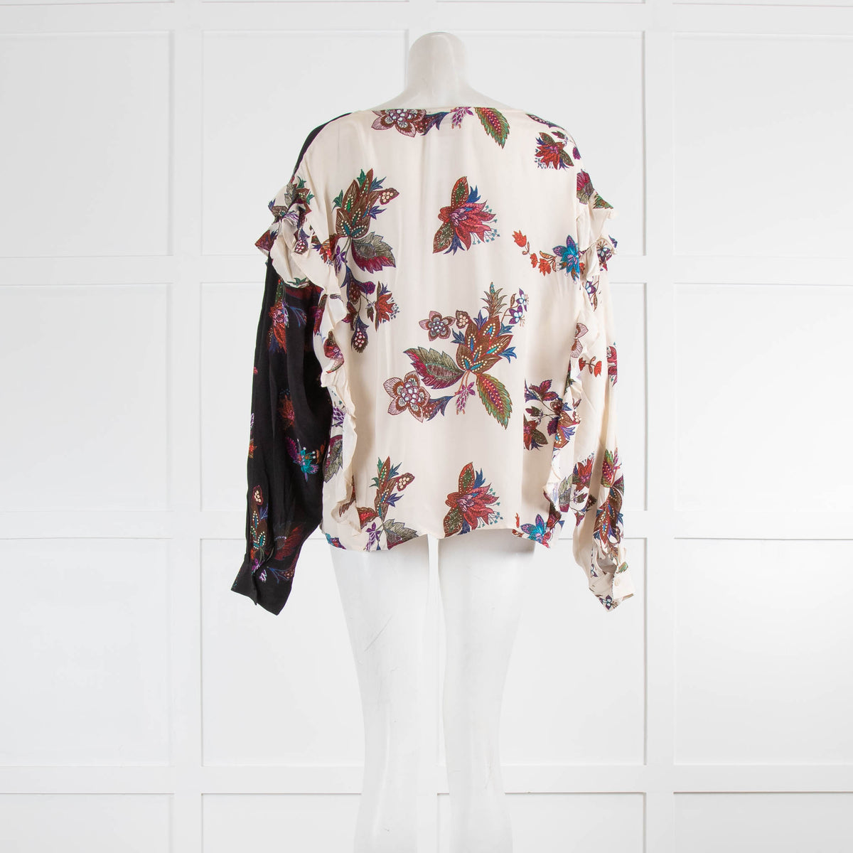 Esssentiel Antwerp Black Cream Floral Frill Edge Top