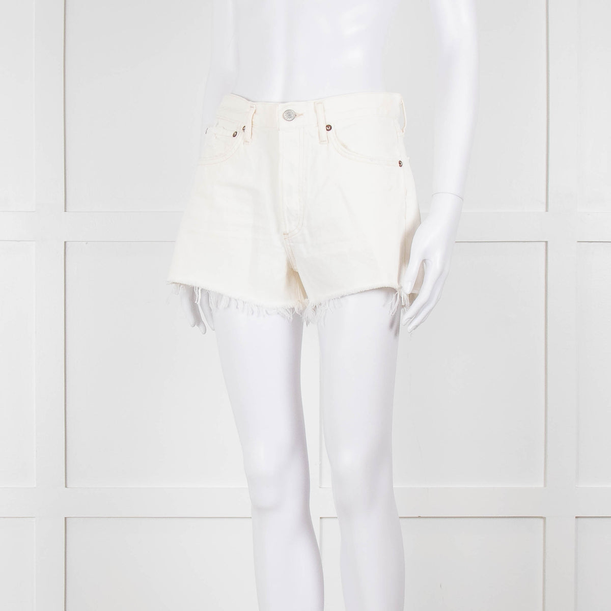 Agolde Cream Denim Raw Edge Parker Shorts