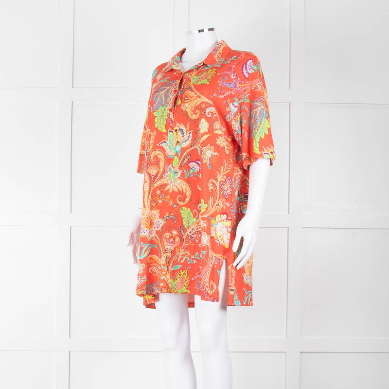 Etro Orange Turquoise Floral Cotton Tunic Top