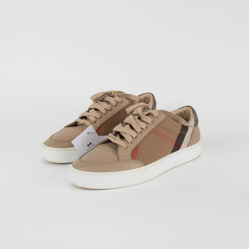 Burberry Beige Leather + Canvas Trainers