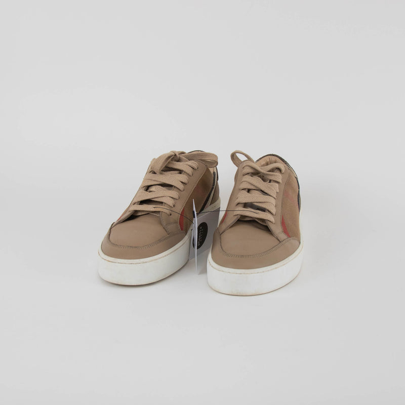 Burberry Beige Leather + Canvas Trainers