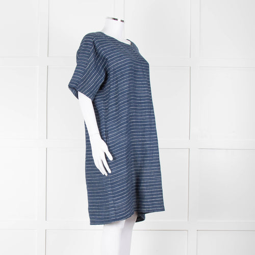 Eileen Fisher Blue White Striped Linen Dress