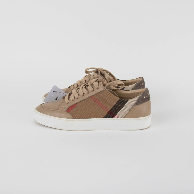 Burberry Beige Leather + Canvas Trainers