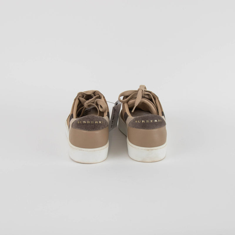 Burberry Beige Leather + Canvas Trainers