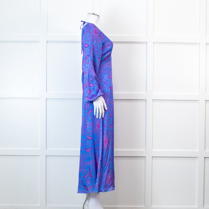 Aspiga Blue And Pink Paisley Tie Back Maxi Dress