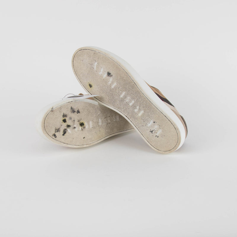 Burberry Beige Leather + Canvas Trainers