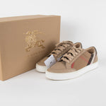 Burberry Beige Leather + Canvas Trainers