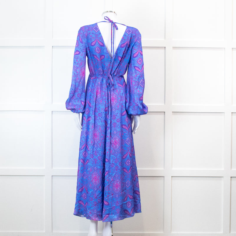 Aspiga Blue And Pink Paisley Tie Back Maxi Dress