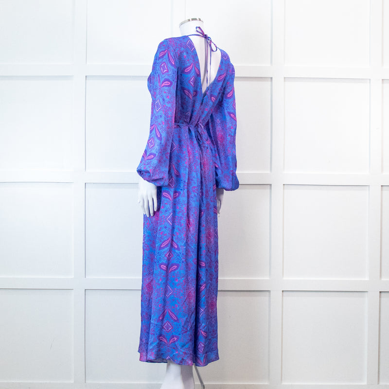 Aspiga Blue And Pink Paisley Tie Back Maxi Dress
