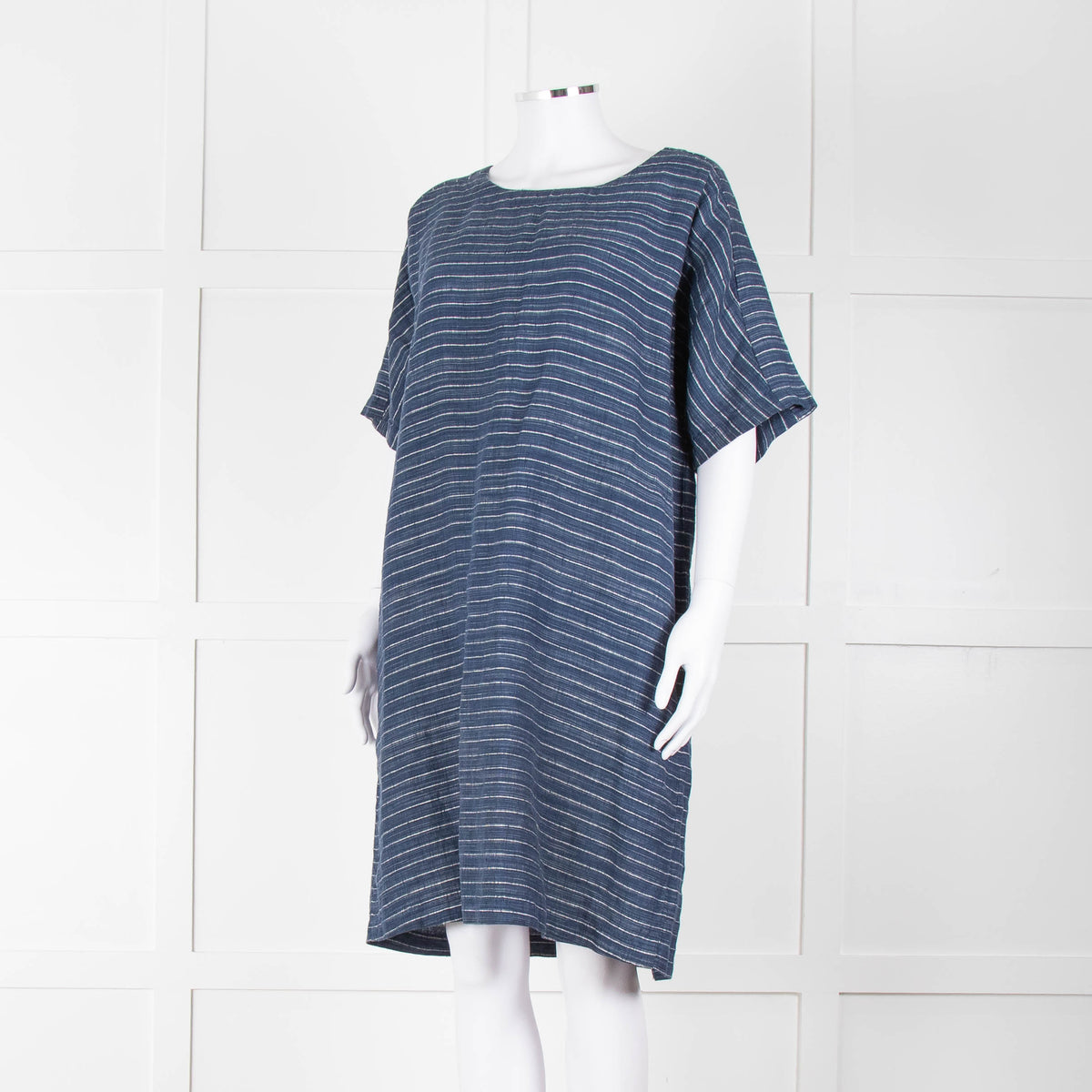 Eileen Fisher Blue White Striped Linen Dress