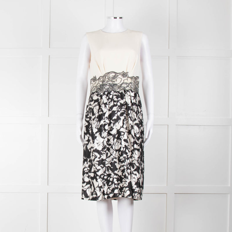 Max Mara Cream Black Floral Bottom Sleeveless Dress