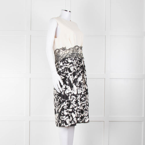 Max Mara Cream Black Floral Bottom Sleeveless Dress