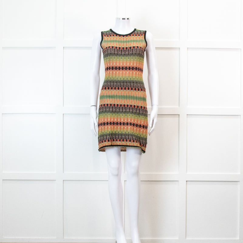 Missoni Green And Orange Knit Cut Away Mini Dress