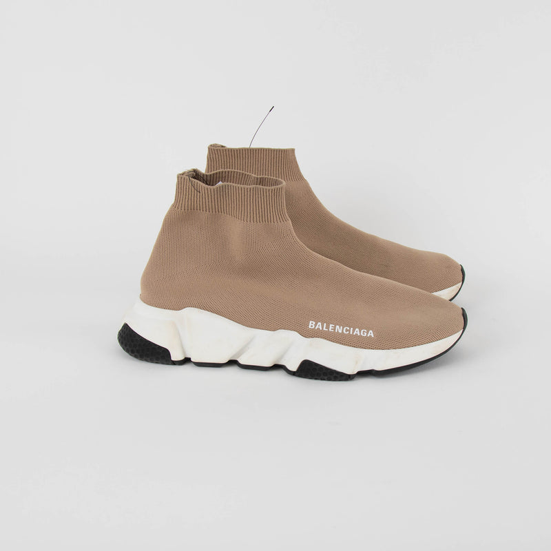 Balenciaga Beige White Sole Sock Speed Trainers