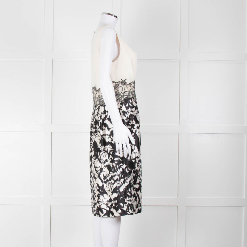 Max Mara Cream Black Floral Bottom Sleeveless Dress
