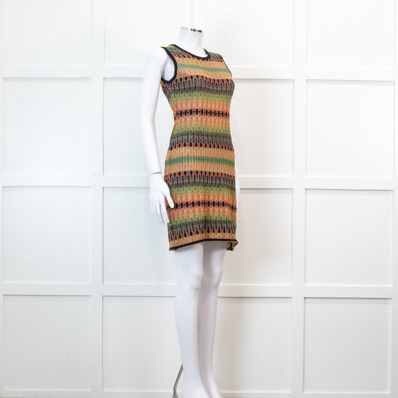 Missoni Green And Orange Knit Cut Away Mini Dress