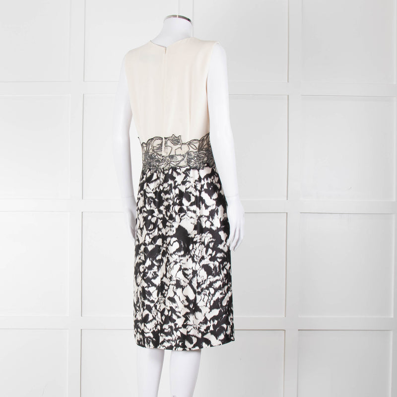 Max Mara Cream Black Floral Bottom Sleeveless Dress