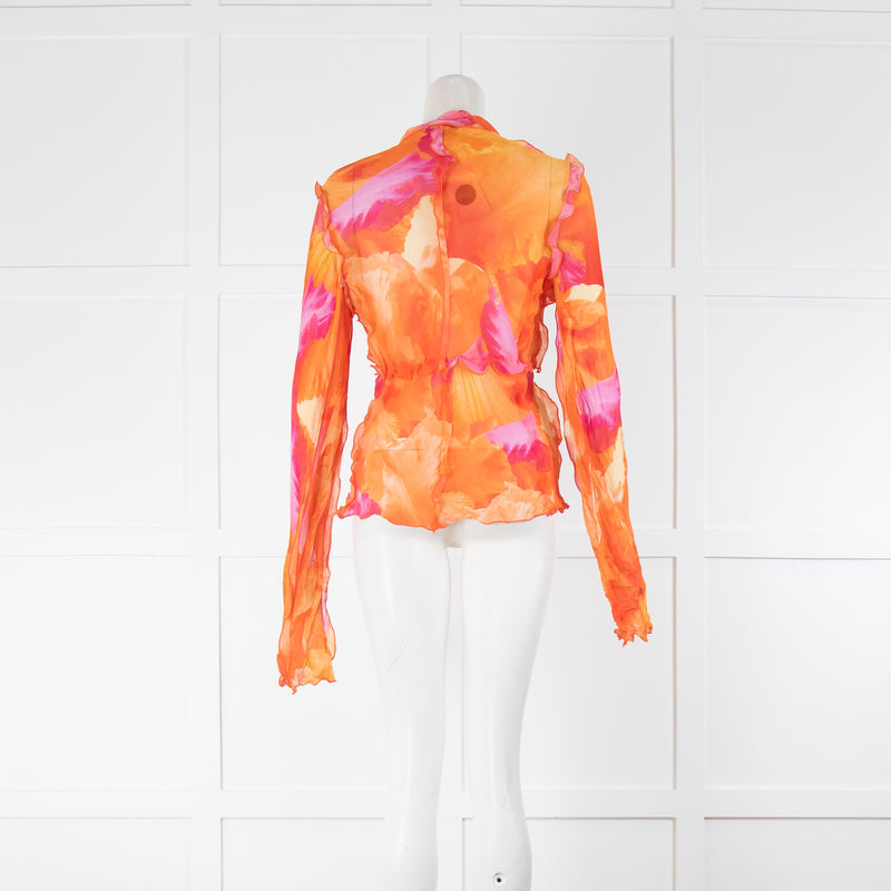 Rat & Boa Orange & Pink Long Sleeve Top With Ties