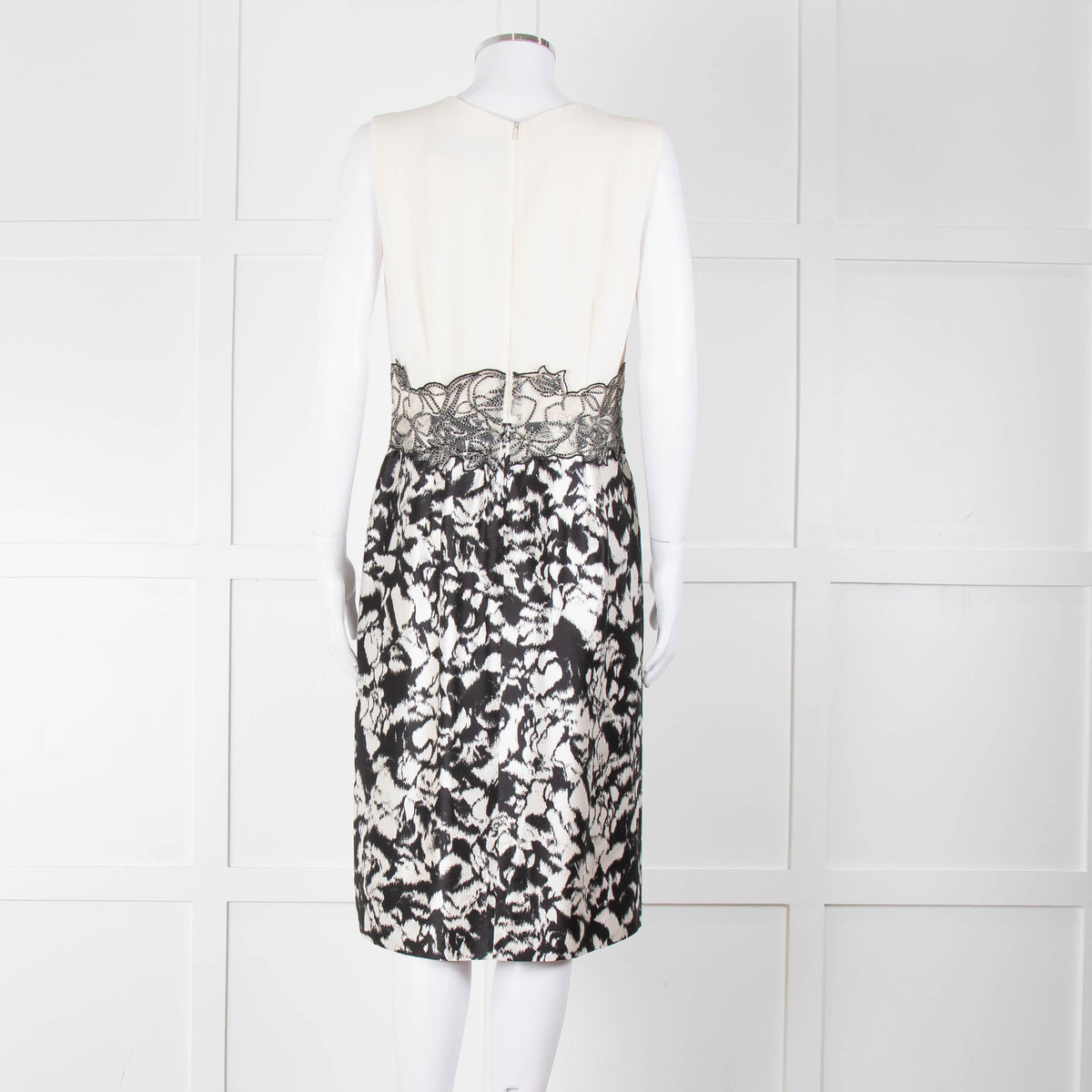 Max Mara Cream Black Floral Bottom Sleeveless Dress