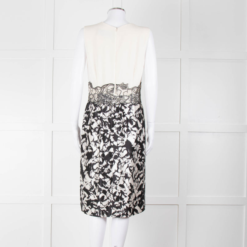 Max Mara Cream Black Floral Bottom Sleeveless Dress