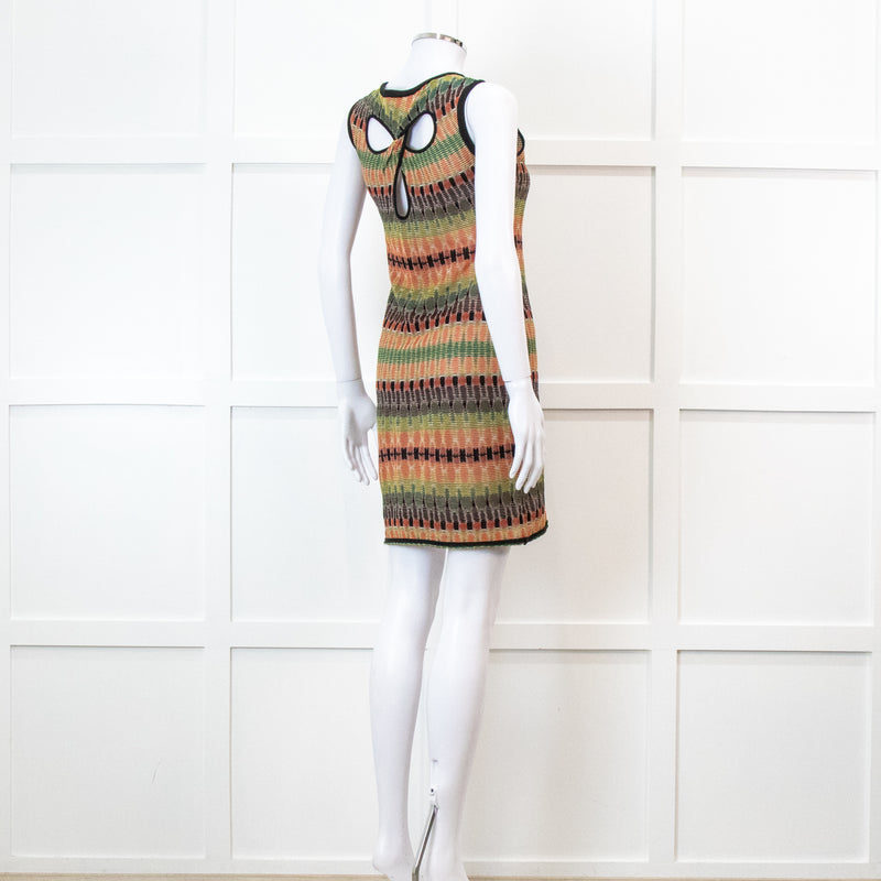 Missoni Green And Orange Knit Cut Away Mini Dress