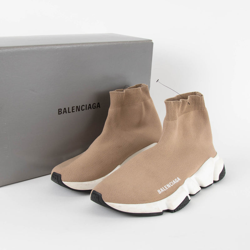 Balenciaga Beige White Sole Sock Speed Trainers