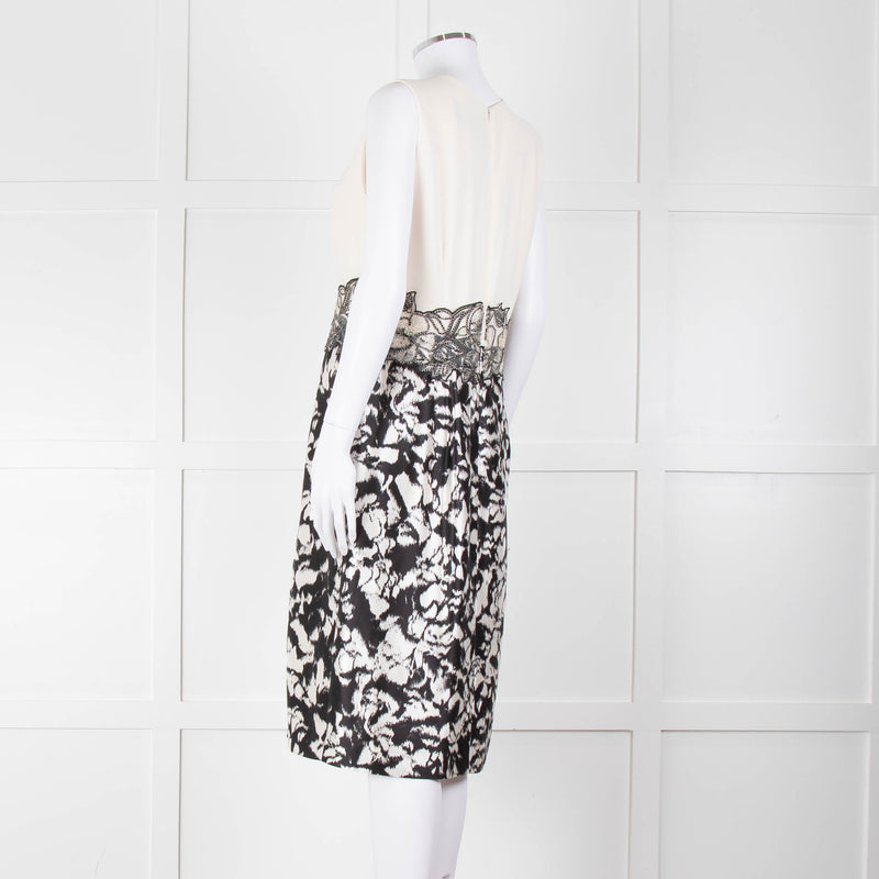 Max Mara Cream Black Floral Bottom Sleeveless Dress