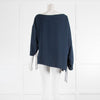 Tibi Navy Ruched Sleeve Wide Top