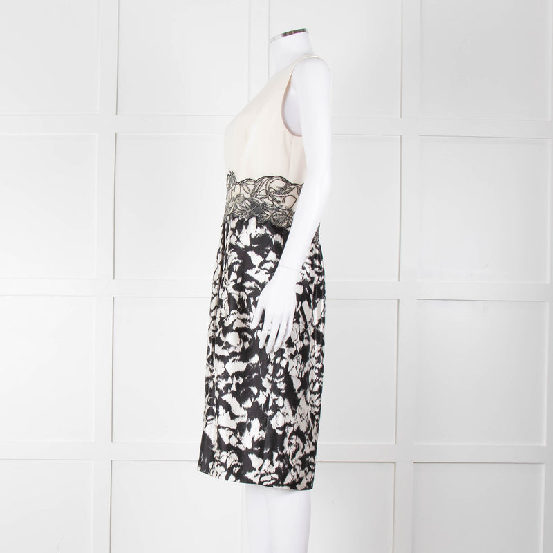 Max Mara Cream Black Floral Bottom Sleeveless Dress