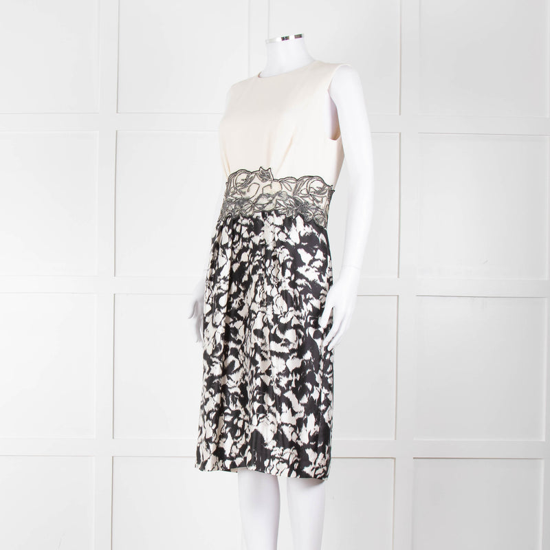Max Mara Cream Black Floral Bottom Sleeveless Dress
