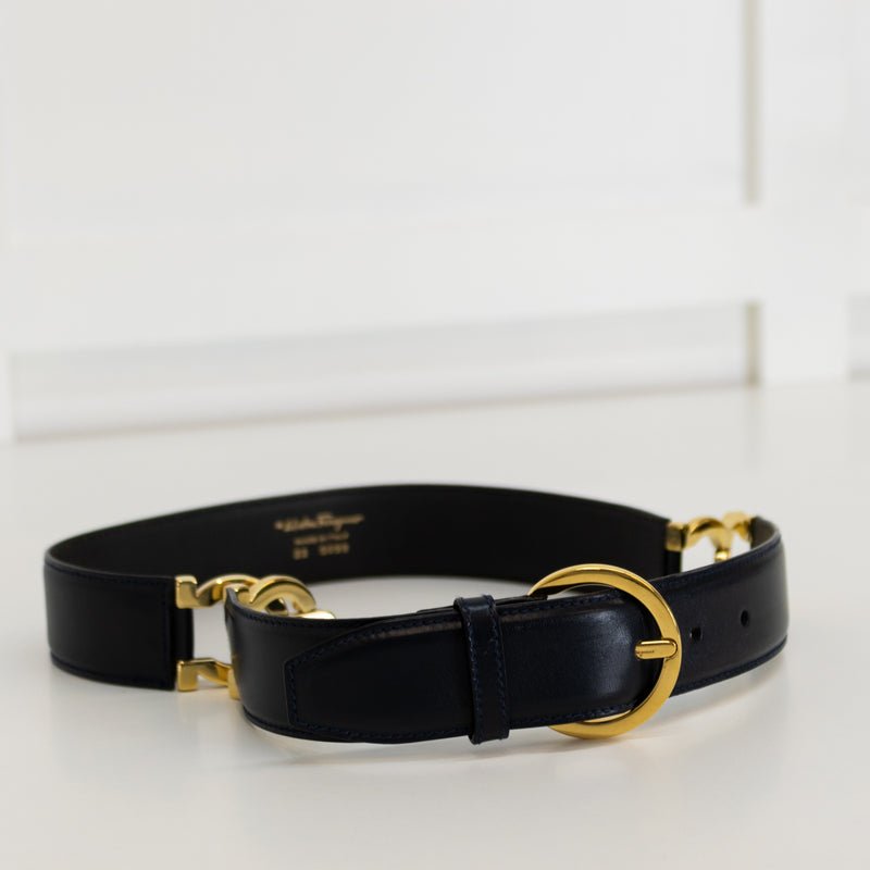 Salvatore Ferragamo Black Double Gancini Bit Belt