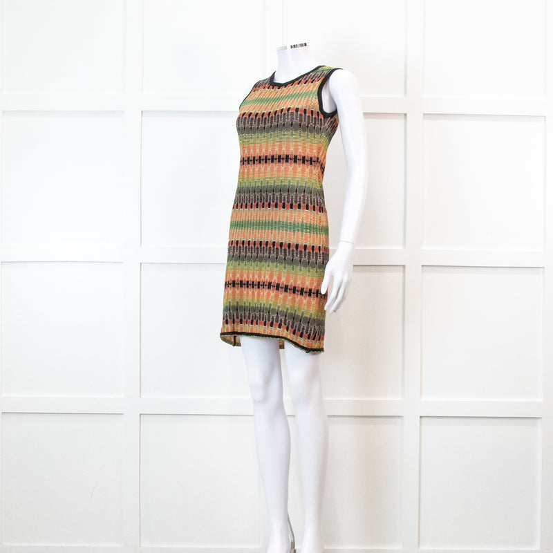 Missoni Green And Orange Knit Cut Away Mini Dress