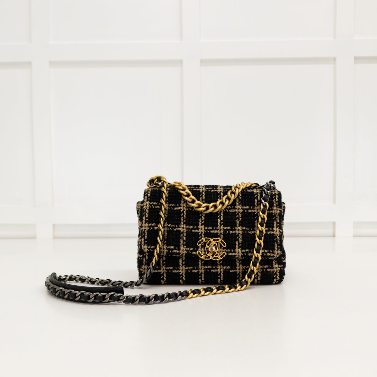 Chanel Black Quilted Tweed Medium 19 Flap Bag