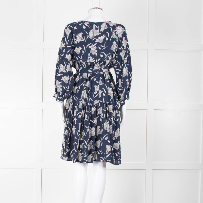 Weekend Max Mara Blue White Black Flower Print Sleeved Dress