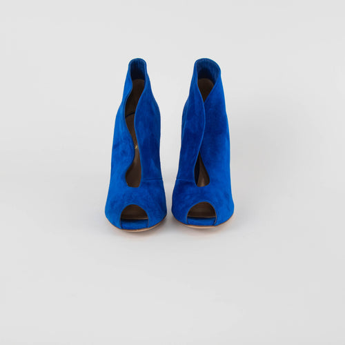 Gianvito Rossi Blue Suede Peep Toe Heeled Booties