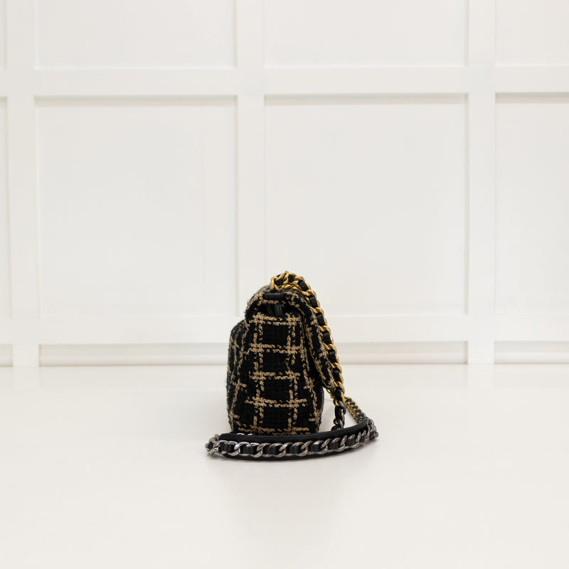 Chanel Black Quilted Tweed Medium 19 Flap Bag