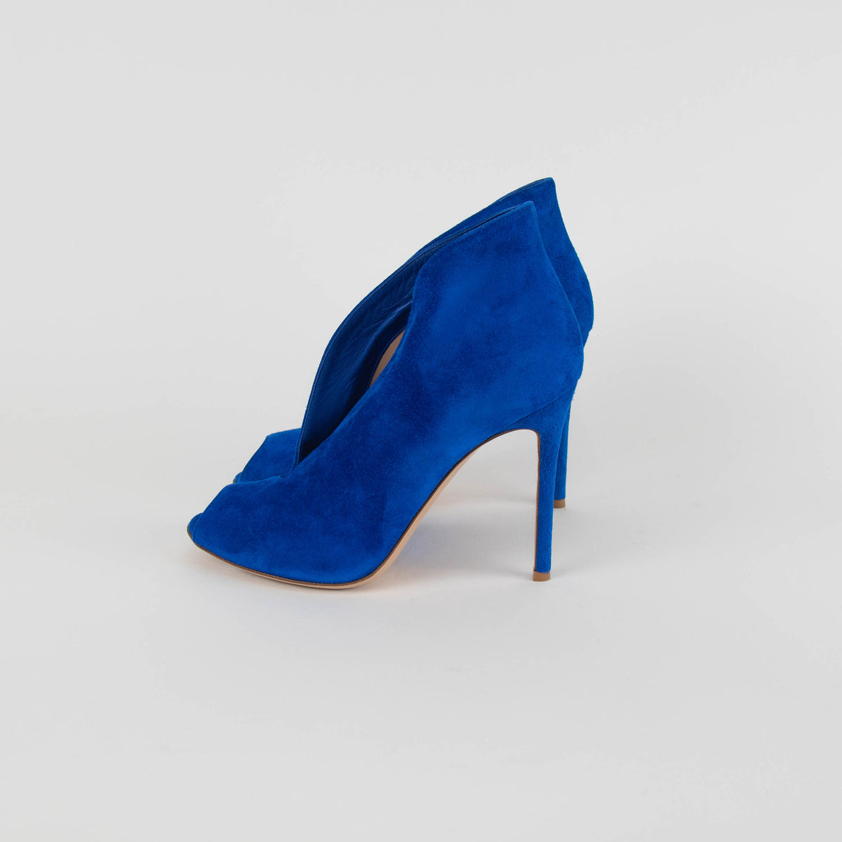 Gianvito Rossi Blue Suede Peep Toe Heeled Booties