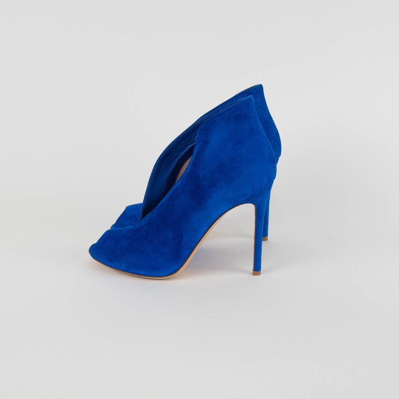 Gianvito Rossi Blue Suede Peep Toe Heeled Booties